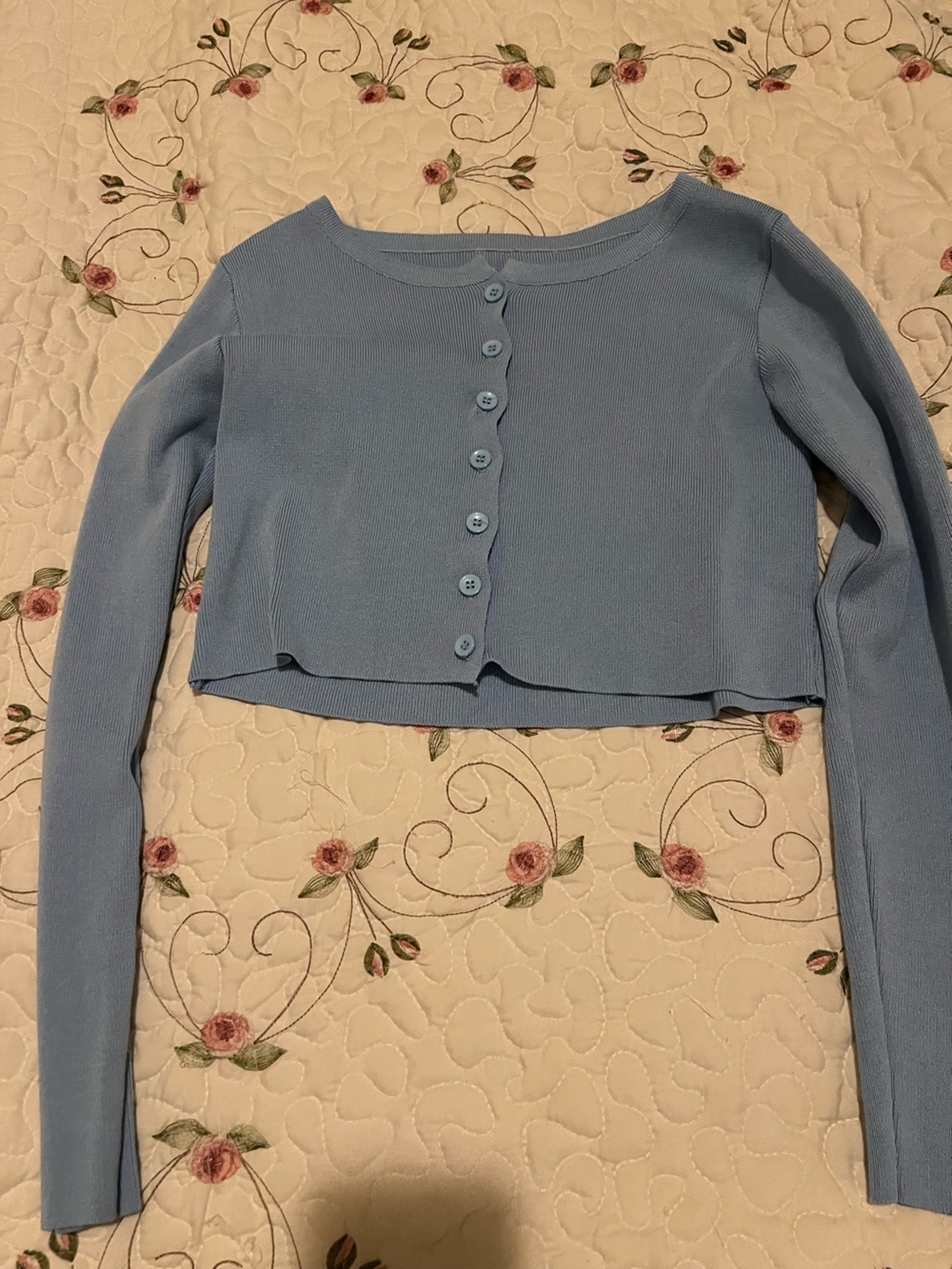 Cider Light Blue Cropped Button-Up Knit Top